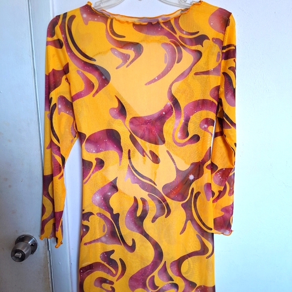🌼🤎 SHEIN 2XL Yellow Marble Abstract Mesh Cut Out Dress🌼🤎 - Picture 7 of 13